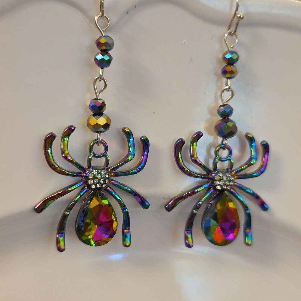 Irridescent Spider Earrings SPOOKY #2